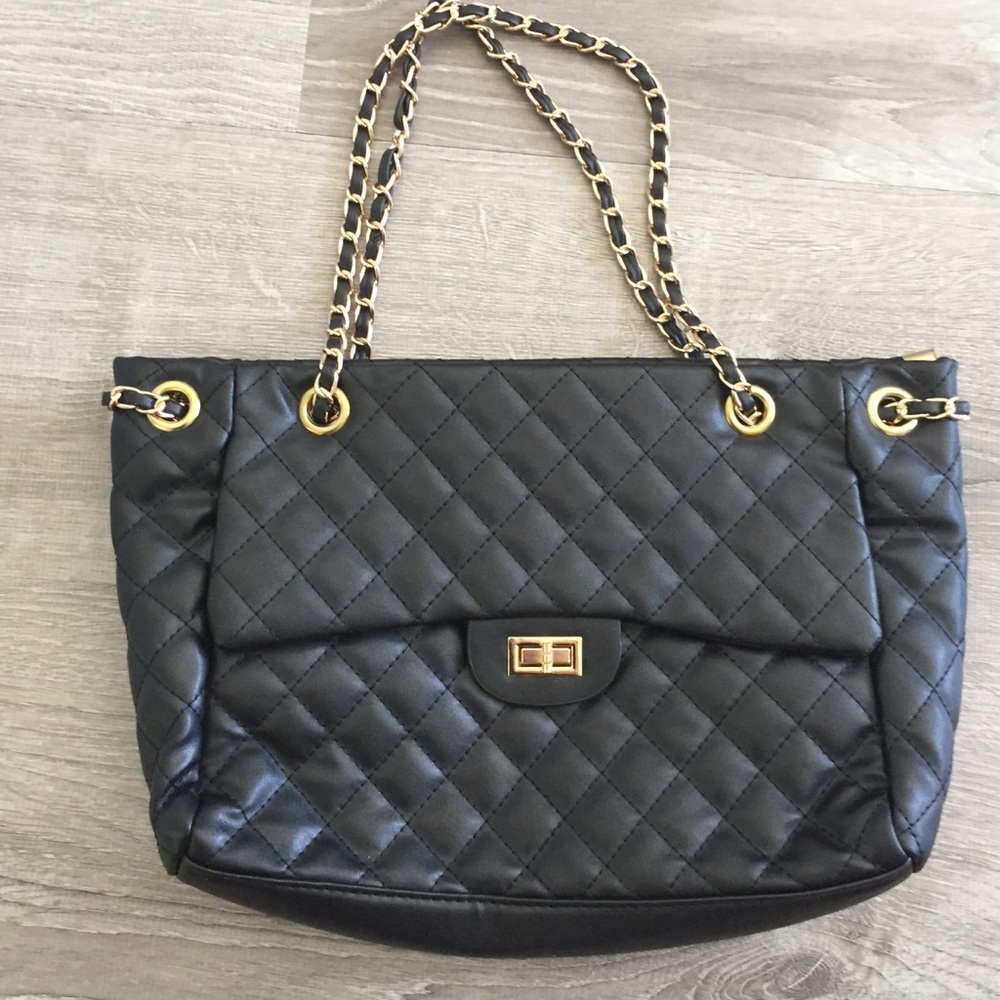 Black quilted handbag